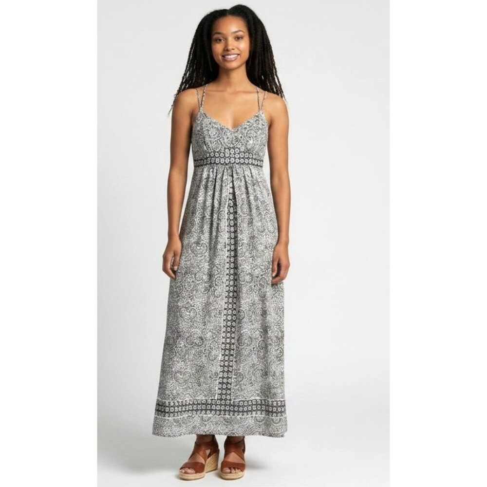 LOFT Women's 10 Black White Paisley Sleeveless Strappy Maxi Sundress